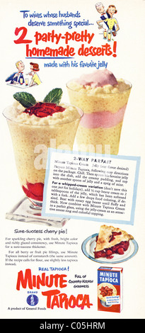 Original 1950s advertisement with recipe in American consumer magazine for MINUTE TAPIOCA a GENERAL FOODS product Stock Photo