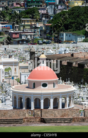 The outer walls of El Morro fort and Santa Maria Magdalena de Pazzis colonial era cemetery located in Old San Juan Puerto Rico. Stock Photo