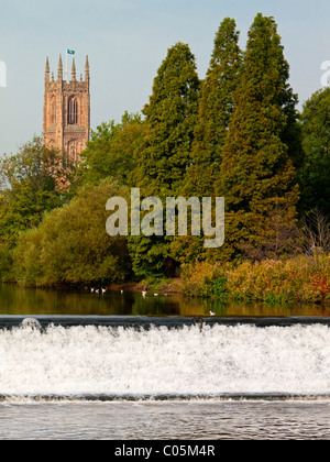 The River Derwent and cathedral in the city of Derby in Derbyshire England UK Stock Photo