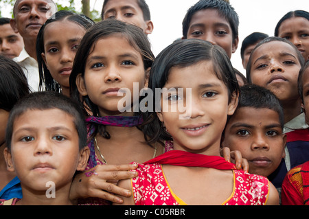 A large group of young Bangladeshi  children from a small remote village Stock Photo