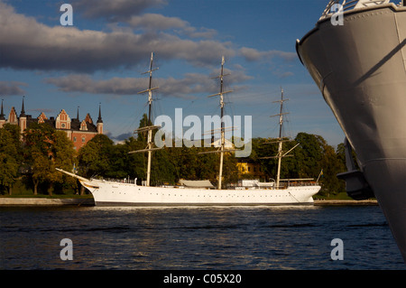 Hostel Af Chapman (three masted ship) in Stockholm , Sweden viewed from Gamla Stan area. Stock Photo