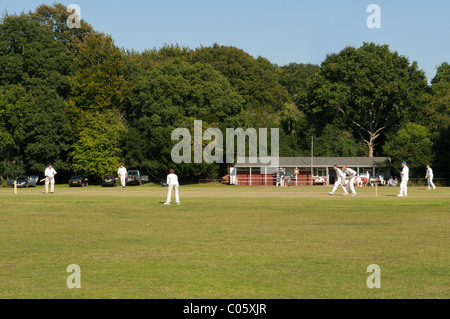 Cricket game being played at Burley in the New Forest Hampshire