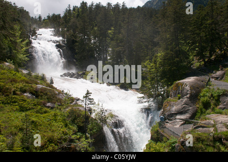 Waterfalls at Pont d'Espagne. Near Cauterets. Park National des Pyrenees, The Pyrenees, France. June. Stock Photo