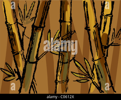 Digital painting of bamboo in colour background. The artist is experiencing the beauty of bamboo trees. Stock Photo