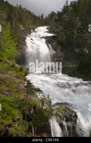 Waterfalls at Pont d'Espagne. Near Cauterets. Park National des Pyrenees, The Pyrenees, France. June. Stock Photo