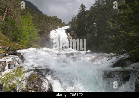 Waterfalls at Pont d'Espagne. Near Cauterets. Park National des Pyrenees, The Pyrenees, France. June. Stock Photo