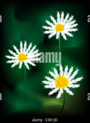 Digital painting of flowers in colour background. The artist is experiencing the beauty of the flowers in a green environment. Stock Photo