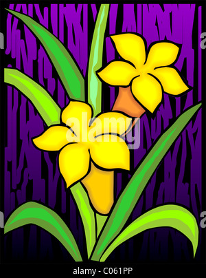 Digital painting of flower in colour background. The artist is experiencing the beauty of the flowers along with the plant. Stock Photo