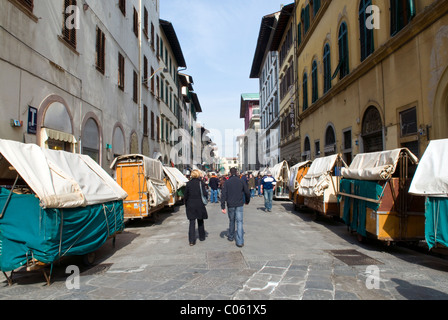 Strike of the souvenirs sellers at Mercato of San Lorenzo, Firenze (Florence), Unesco World Heritage Site, Tuscany, Italy, Stock Photo