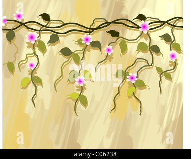 Digital painting of flower and leaves. The artist is experiencing the beauty and elegance of the flower along with the leaves. Stock Photo