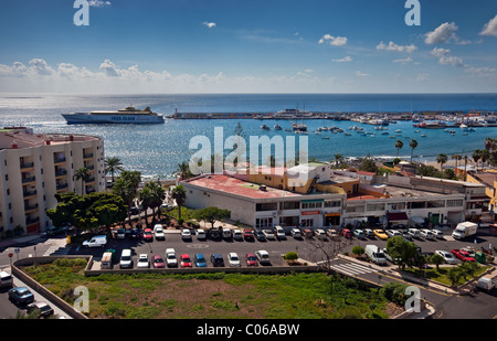 Ferry arriving at Los Cristianos Harbour, Tenerife, Canary Islands Spain. Stock Photo