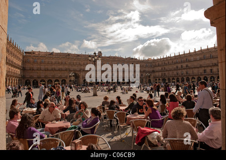 Plaza Mayor Square, baroque, built in 1755 by the architect Alberto de Churriguera, Salamanca, Old Castile, Castilla-Leon, Spain Stock Photo