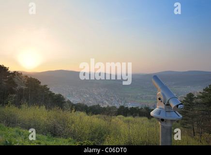 Coin-operated telescope overlooking Berndorf, Guglzipf lookout, Triestingtal valley, Lower Austria, Austria, Europe Stock Photo