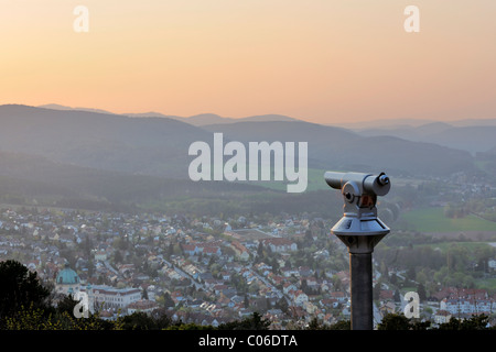Coin-operated telescope overlooking Berndorf, Guglzipf lookout, Triestingtal valley, Lower Austria, Austria, Europe Stock Photo