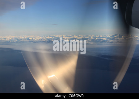 Aerial view through propeller BC coast Stock Photo