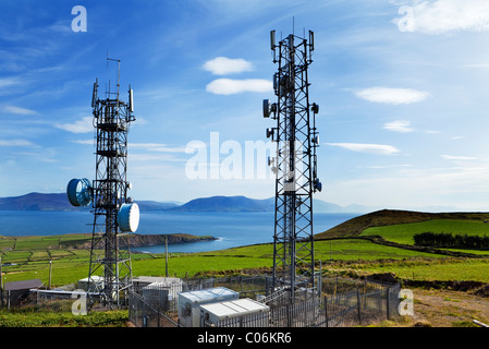 Telecommunication Towers near Bulls Head, Dingle Peninsula, County Kerry, Ireland Stock Photo