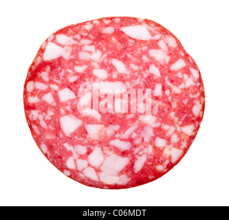 slice of salami isolated on a white background Stock Photo