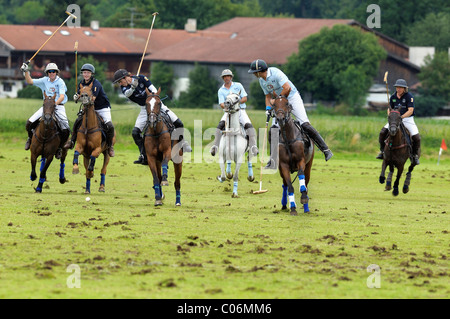 Polo players battling for the ball, Team Bucherer against Team Hacker Pschorr, polo, polo players, polo tournament Stock Photo