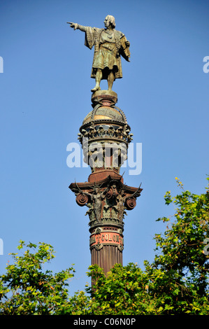 Columbus Statue at the Old Port, Barcelona, Spain, Iberian Peninsula, Europe Stock Photo