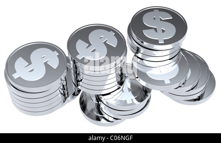 stacks of U.S. silver coins isolated on white Stock Photo - Alamy