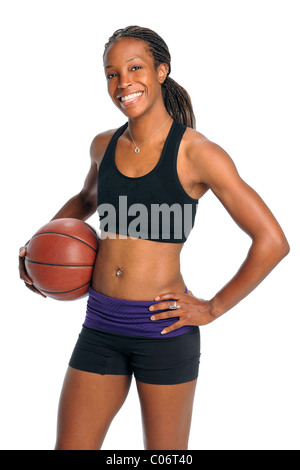 Young African American woman holding a basketball isolated over white background Stock Photo