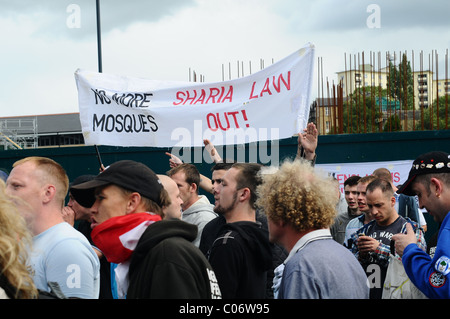 EDL supporters sing England songs at the UAF crowd Stock Photo