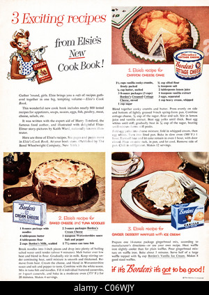 Original 1950s full page advertisement with recipes in American consumer magazine for BORDEN'S dairy products Stock Photo