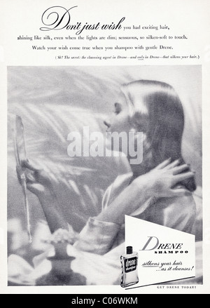 Original 1950s full page advertisement in American consumer magazine for DRENE SHAMPOO Stock Photo