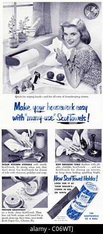 Original 1950s advertisement with recipe in American consumer magazine for SCOT TOWEL paper towels Stock Photo