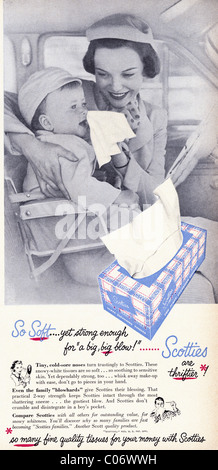 Original 1950s advertisement with recipe in American consumer magazine for SCOTTIES tissues Stock Photo