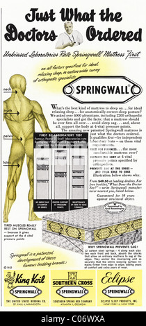 Original 1950s advertisement with recipe in American consumer magazine for SPRINGWALL mattresses Stock Photo