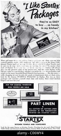 Original 1950s advertisement with recipe in American consumer magazine for STARTEX kitchen towels Stock Photo