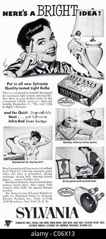 Original 1950s advertisement with recipe in American consumer magazine for SYLVANIA light bulbs Stock Photo