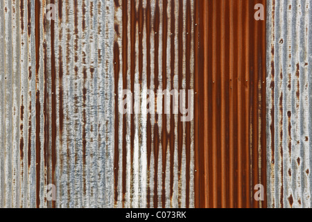 Old wall texture with old and rusty corrugated iron Stock Photo