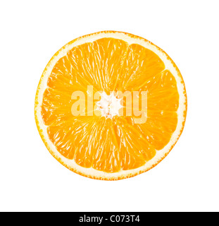 Perfectly round orange sliced in half isolated on white background Stock Photo