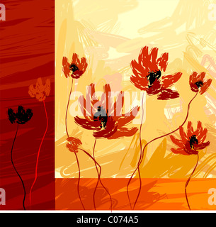 Digital painting of a bunch of flowers. The artist is experiencing the beauty of the bunch of flowers. Stock Photo