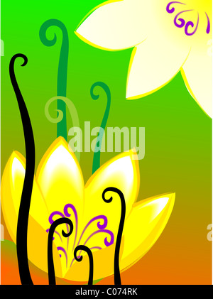 Digital painting of flowers. The artist is experiencing the beauty of the flowers. Stock Photo