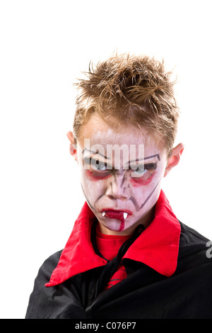 Boy, 7 years old, dressed up and made-up as a vampire Stock Photo