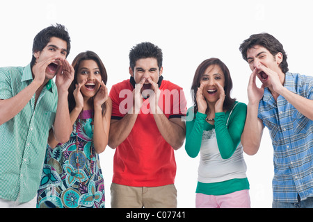 Group of friends shouting Stock Photo
