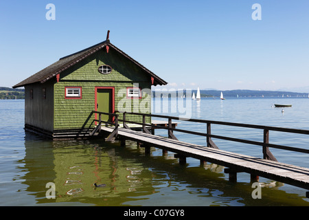 Boathouse, Ammersee lake, Schondorf, Fuenfseenland or Five Lakes region, Upper Bavaria, Bavaria, Germany, Europe