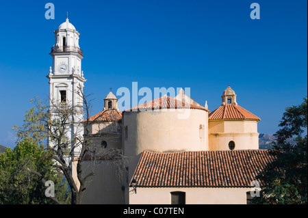 Church in the mountain village of Calenzana, Balagne, Corsica, France, Europe Stock Photo