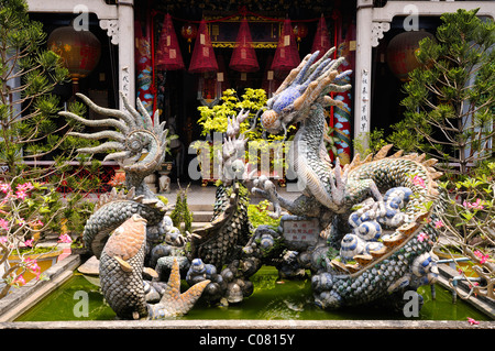 Fountain with dragon in the Yuan Dong Assembly Hall of the Chinese from Guangzhou, Hoi An, Vietnam, Southeast Asia Stock Photo
