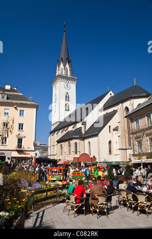 Rathausplatz Square, St. Jakob parish church, easter market, Villach, Carinthia, Austria Stock Photo