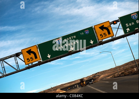 A road sign for Las Vegas on the 15 freeway in California, USA Stock Photo