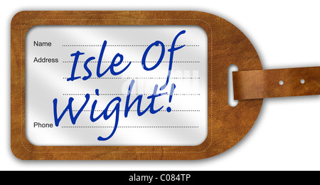 Suitcase/Luggage Label with ‘Isle Of Wight!’ written on Stock Photo