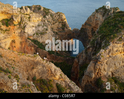 Rock formations at the Cape Ponta da Piedade near Lagos in the evening light, Algarve, Portugal, Europe Stock Photo