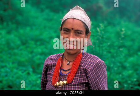 Portrait of a friendly young woman, Dodi valley, ethnic group of the Bhotia, Garhwal Himalaya, northern India, Asia Stock Photo
