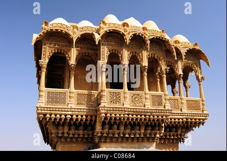 Partial view of an old haveli, Salim Singh ki-Haveli, Jaisalmer, Rajasthan, India, Asia Stock Photo