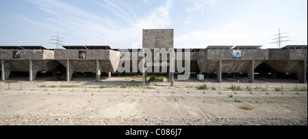 Ore and coal bunkers of the former Schalker Verein steelworks, art action Starke Orte, Strong Places Stock Photo