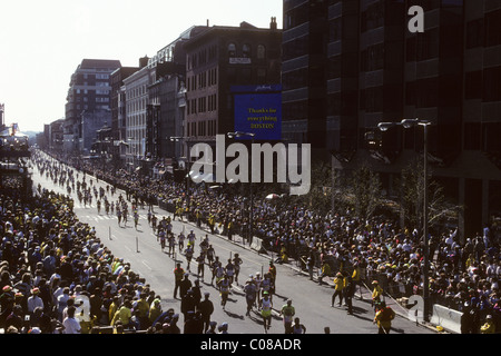 Finishers on Boyleston Street at the 1990 Boston Marathon. Stock Photo